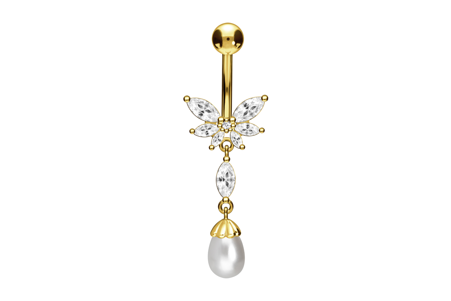 Chirurgenstahl Bananabell Piercing SCHMETTERLING + SYNTHETISCHE PERLE